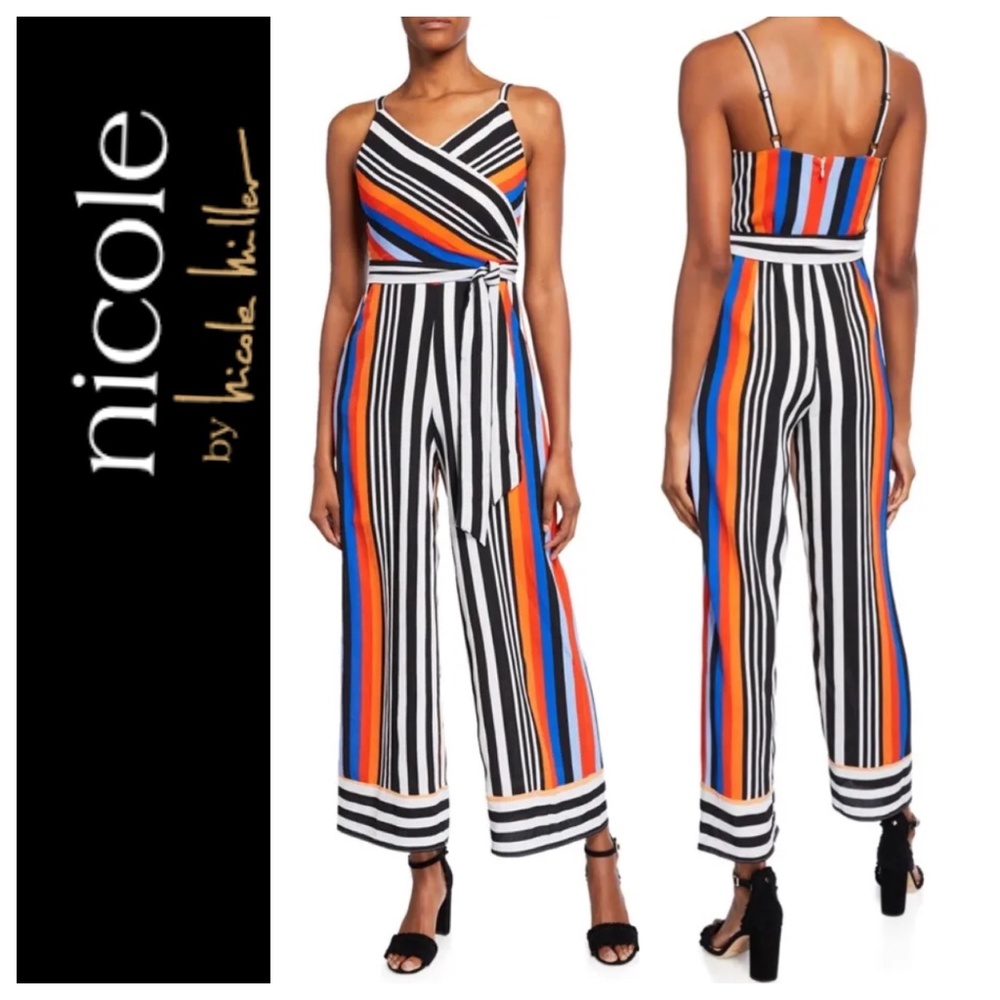 NWT Nicole Miller Striped Faux Wrap Jumpsuit 8